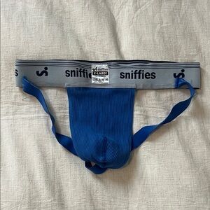 Sniffies Royal Blue Ribbed Jock Brief with Gray Logo Waistband